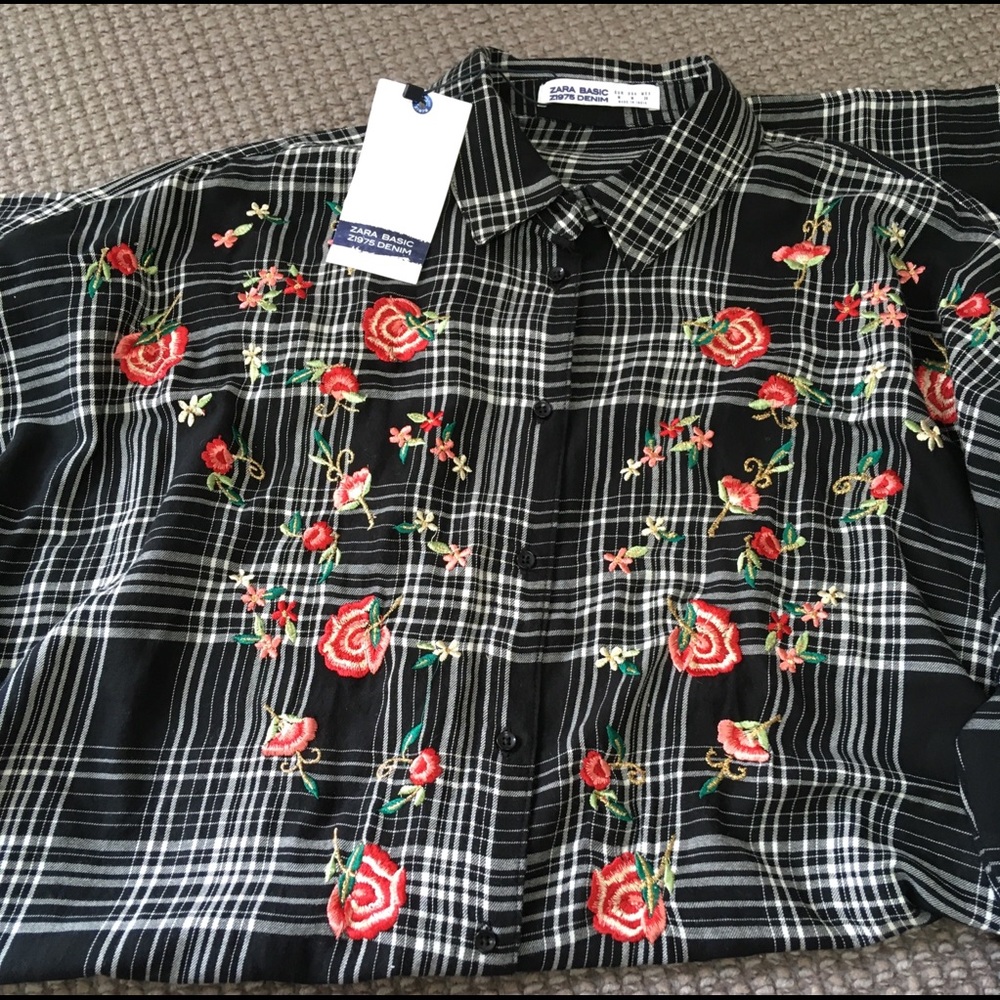 NWT Zara Basic Denim Embroidered shirt mini dress oversized tunic M - Picture 3 of 8